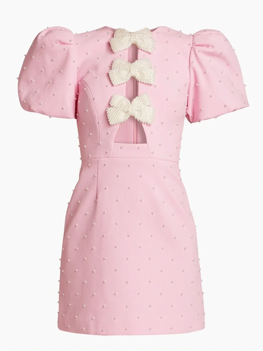 Rebecca Vallance Pink Pearl-Bow Puff Sleeve Mini Dress - Picture 1 of 1
